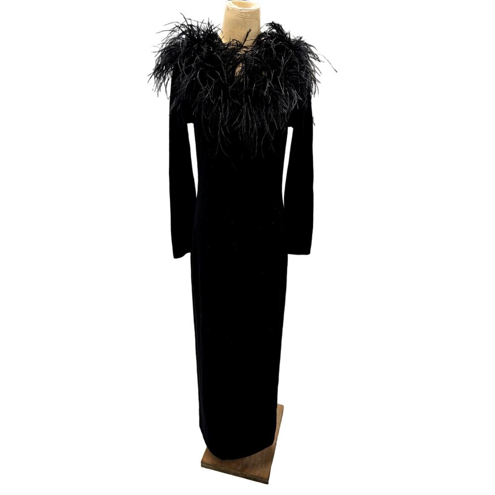 "Lauren Ralph Lauren "Black Dress,Merino Wool,Rabbit Hair On Collar,Adams Family
